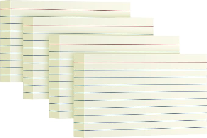 Cream Index Cards 3x5, 200 Pack, Ruled Index Cards, Flash Cards for Studying, Heavy Note Cards for Office, Home and School, 4 Packs of 50