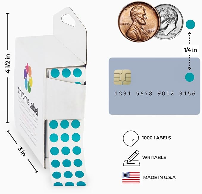 1/4 inch Removable Color-Code Dot Labels | 1,000/Dispenser Box (Teal)