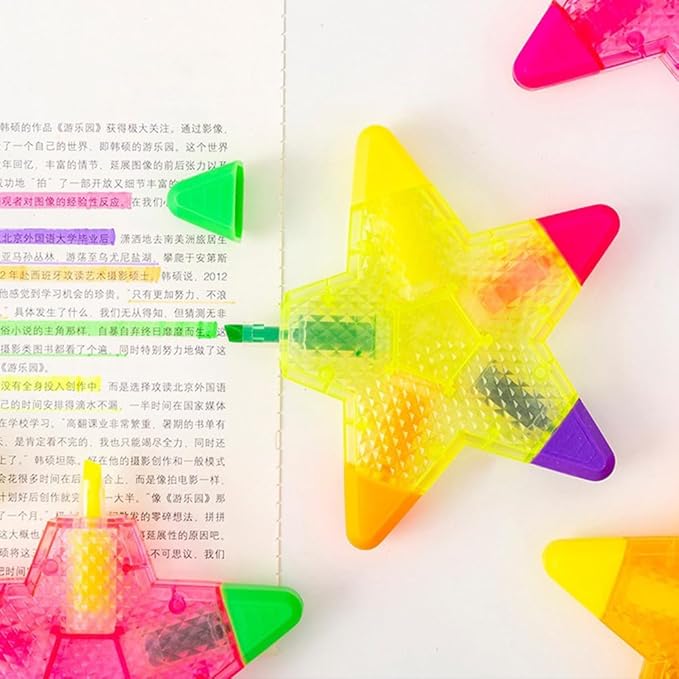 Beautiful Colorful Star Shape Highlighter Marker, 5 Color in 1 Star Multicolor Highlighter Pen for Note Taking, Journal Planner, Coloring Book, etc. (Yellow)