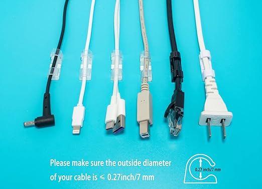 Self-Adhesive Cable Clips Organizer Drop Wire Holder Cord Management, Pack of 20 (White, 0.27 inch)