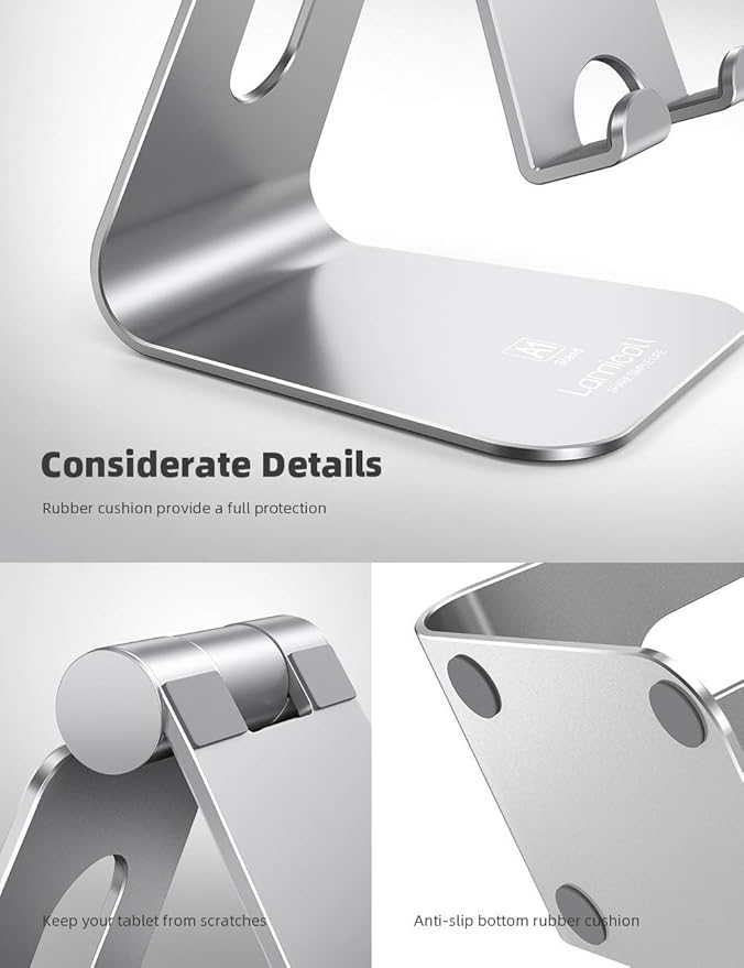 Lamicall Tablet Stand, Tablet Holder for Desk - Multi-Angle Adjustable Tablet Desktop Dock Gifts, Compatible with iPad Pro 11, 12.9, Air, Mini, Fire HD, Galaxy Tab, and Other 4-13" Tablets, Silver