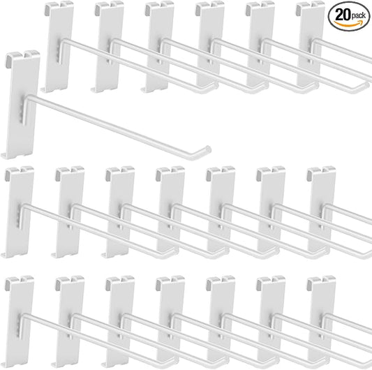 20Pcs Gridwall Hooks, Metal Grid Panel Hanging Peg Hooks, Grid Wall Accessory for Clothes Storage, Home Organization, Retail Display (White, 8"/20Cm)