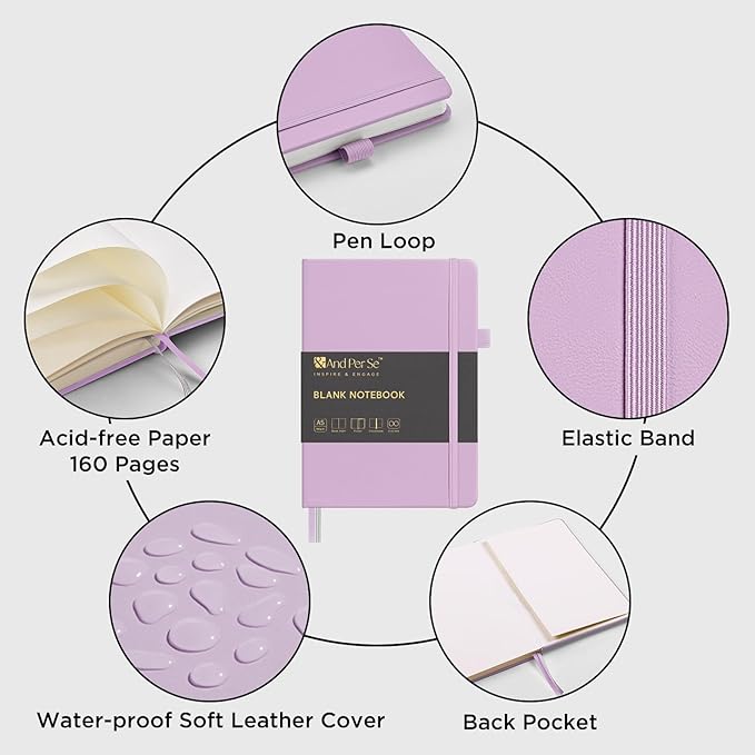 &And Per Se Blank Journal Notebook, 160 Pages, A5 5.7 x 8 inches Hardcover Notebook Journals for Writing, Valentine's Day Gift Journal for Her, Romantic Writing Diary for Women (1 Pack, Lavender)
