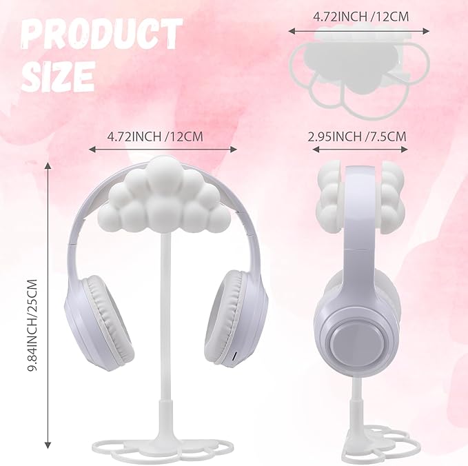 Yookeer Cloud Headphone Stand 3D White Cloud Cute Headphone Decor for Gamer Room Office Desk Gaming Gifts for Women Girlfriend Office Worker