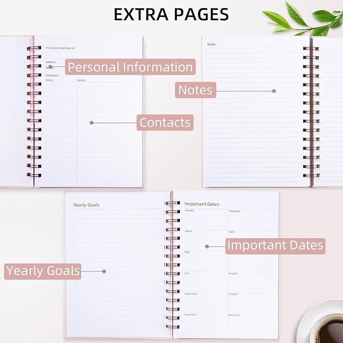 Undated Weekly and Monthly Planner Spiral Bound- Weekly Goals Notebook, To Do List, Habit Tracker Journal, Academic, Aesthetic, Stylish School or Office Supplies (6.1" x 8.4" - Pink)