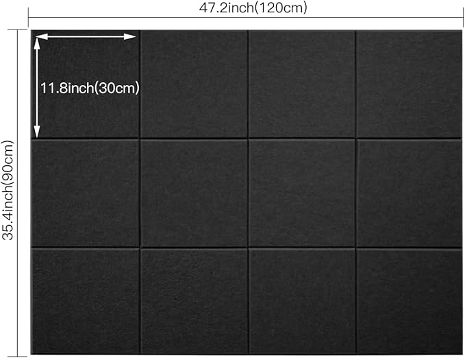Large Cork Board Alternative, 11.8''x11.8'' 12 Pack Felt Bulletin Board with Safe Removable Adhesive Tabs, Connectable Felt Wall Tiles Bulletin Boards Cork Boards for Walls Pin Board Tack Board-Black