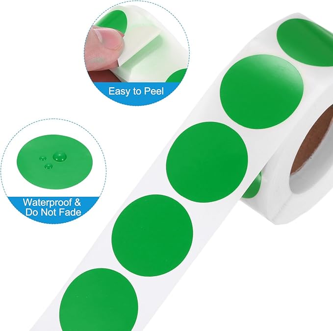 uxcell 500pcs Green Round Stickers Roll 1 Inch Self-Adhesive Stickers Coding Label Removable for DIY Crafts Homework, Office, Shop, Home, Classroom Marking