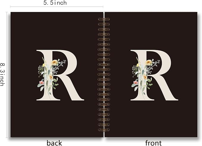 Trendy Personalized Journal Hardcover Spiral Notebook,Black Initial Letter R Notebook,Monogrammed Gifts for Women Teen Girl,College Ruled Hardcover Spiral Notebook 5.5 x 8.3