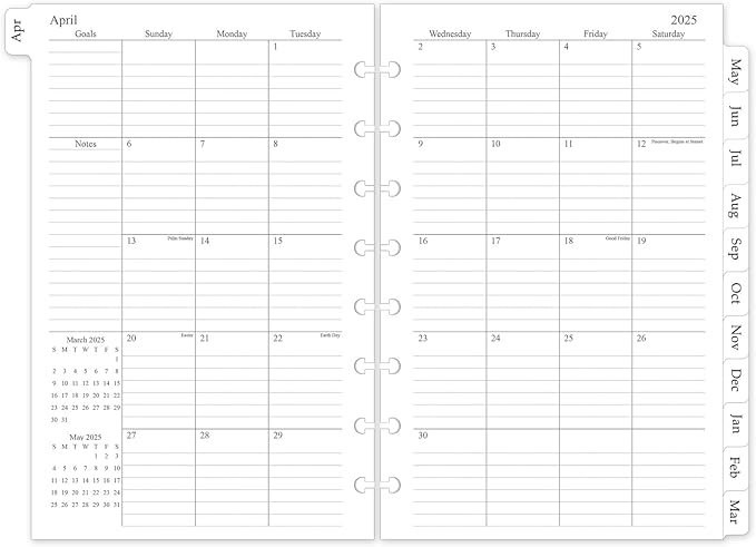 2025-2026 Monthly Planner Refill, Planner Inserts for 8-Disc Discbound, 5.5"x8.5", July 2025 - June 2026, 12 Monthly Calendars with Laminated Tabs