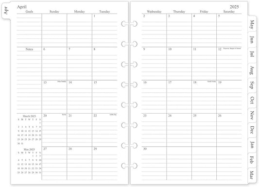 2025-2026 Monthly Planner Refill, Planner Inserts for 8-Disc Discbound, 5.5"x8.5", July 2025 - June 2026, 12 Monthly Calendars with Laminated Tabs