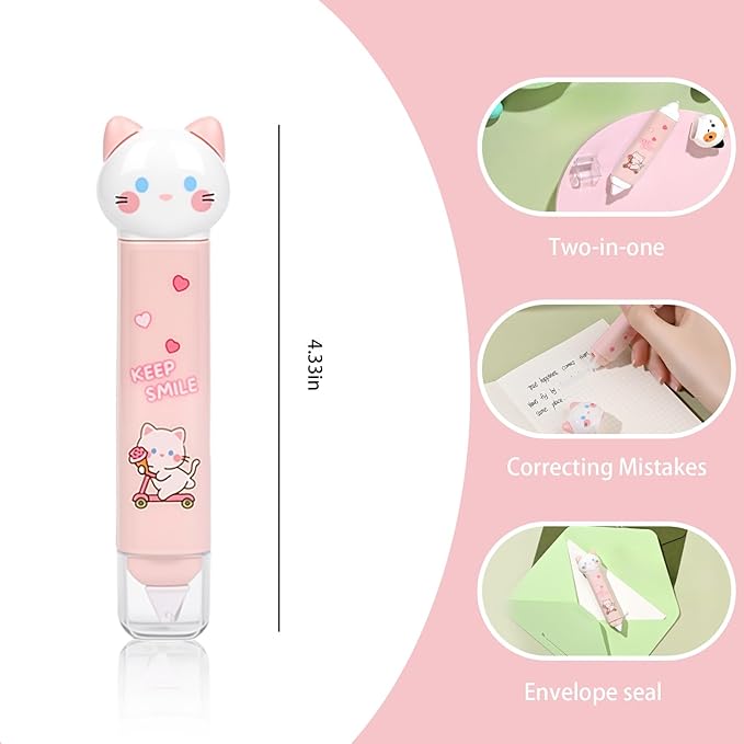 9Pcs Pink Cute Cat Stationery Gifts Set School Supplies Kawaii Japanese Stationery Christmas Birthday GIFS Includes Pencil Sharpener Highlighter Correction Tape Pens Ruler for Office School Supplies