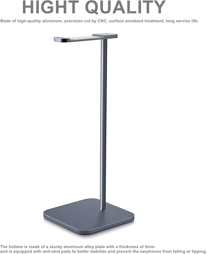 MHQJRH Aluminum Headphones Stand Holder, Suitable for Headphone Display Stands of All Gaming headsets and Wireless Headset Sizes (Space Gray)