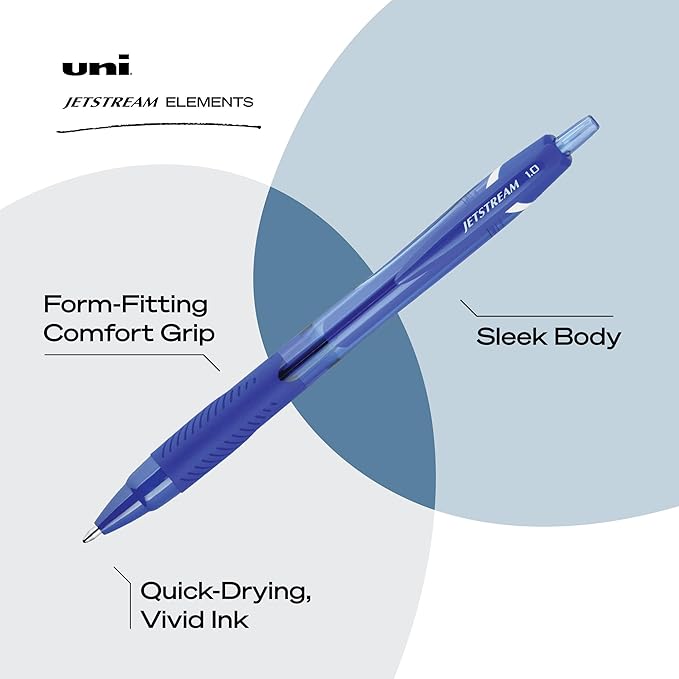 uniball Jetstream Elements Ballpoint Pens, Medium Point (1.0mm), Blue, 12 Pack