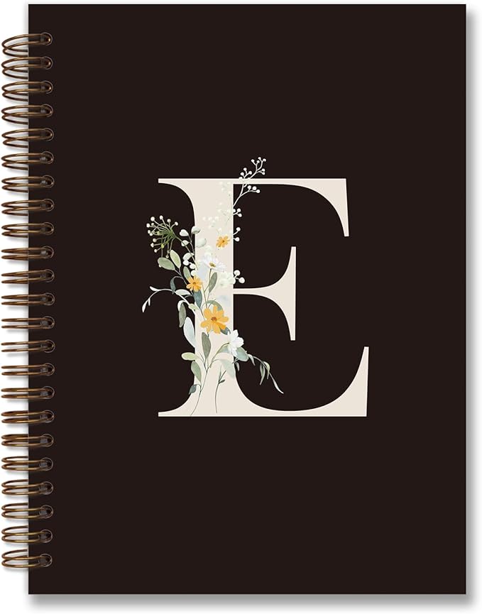 Trendy Personalized Journal Hardcover Spiral Notebook,Black Initial Letter E Notebook,Monogrammed Gifts for Women Teen Girl,College Ruled Hardcover Spiral Notebook 5.5 x 8.3