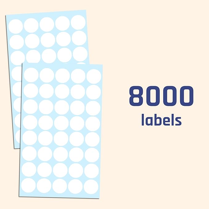 8000 Pack, 3/4" Round Dot Stickers Circle Labels - White
