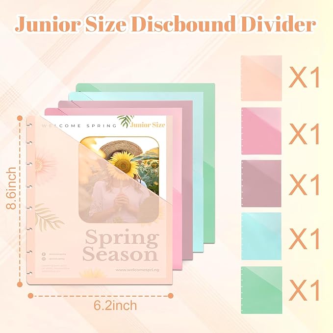 （5.5×8.5 inch） 5Pcs Junior Size Discbound Pocket Dividers DiscBound Binder Dividers Disc Bound Planner Supplies DiscBound Pocket Folder Discbound Notebook Accessories 8 Disc Planner Cover for Office