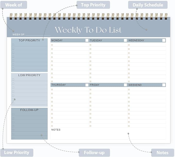 Weekly To Do List Notepad, Undated Planner with 52 Sheets (8.5''x11''), Desk Weekly Planner for Women & Man, Home School & Work (Pack of 2)