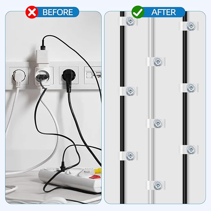 White Cable Clips with Inserted Screws, Flexible Single Cable Screw Clips, Electrical Wire Fastener, 50 PCS