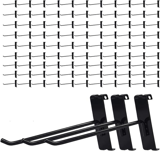 Gridwall Hooks 6 Inch, 100PC Heavy Duty Black Display Hooks for Grid Wall Panels, Grid Wall Accessory for Retail Store, Home Stroage, Garage, Trade Show