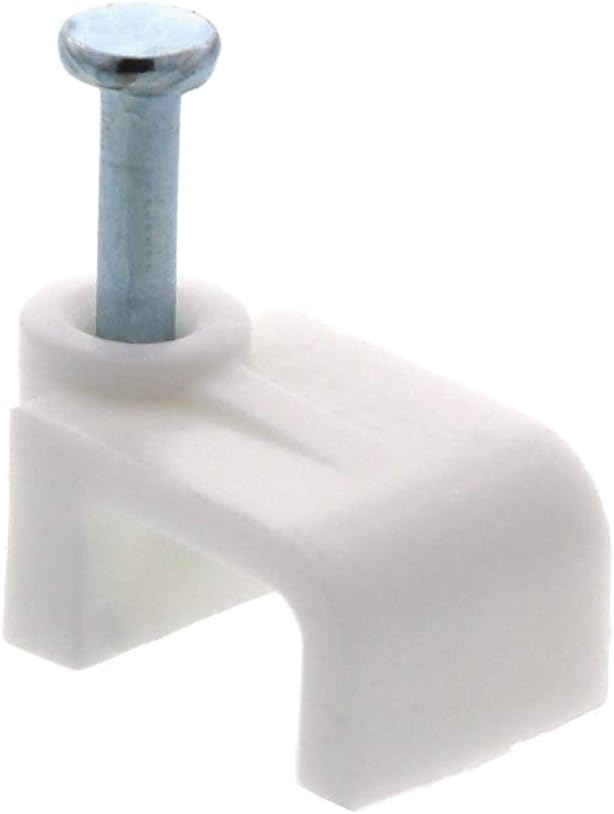 Secure 8mm White Flat Nail Cable Clip for Coax, Ethernet, and Telephone Cable Management - 100 Pack