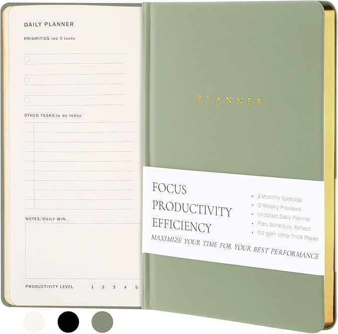 Productivity 2026 Planner Undated Daily Weekly Monthly Time Management & Organization Goal Achievement for Professionals & Students Workers(Green)