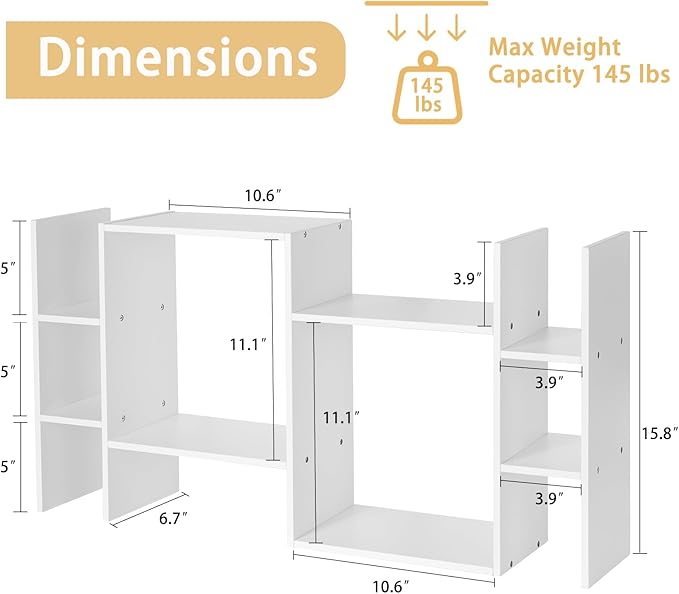 YIGANG White Desk Shelf Organizer, 3-Tier Desktop Bookshelf for Computer Desk, Small Tabletop Hutch Storage Rack, Wood Office Supplies Organizer for Dorm, Home & Student (29 Inch Wide)