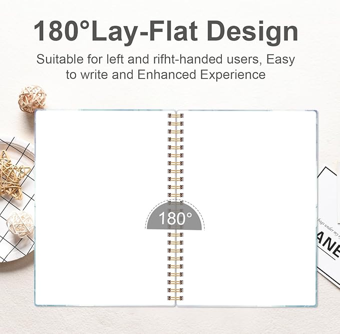 Heveboik A5 Blank Notebook - 70 Sheets/140 Pages Blank Paper Notebook, 100 GSM Thick White Paper, 5.8" x 8.3" Spiral Blank Journal, Blue Watercolor