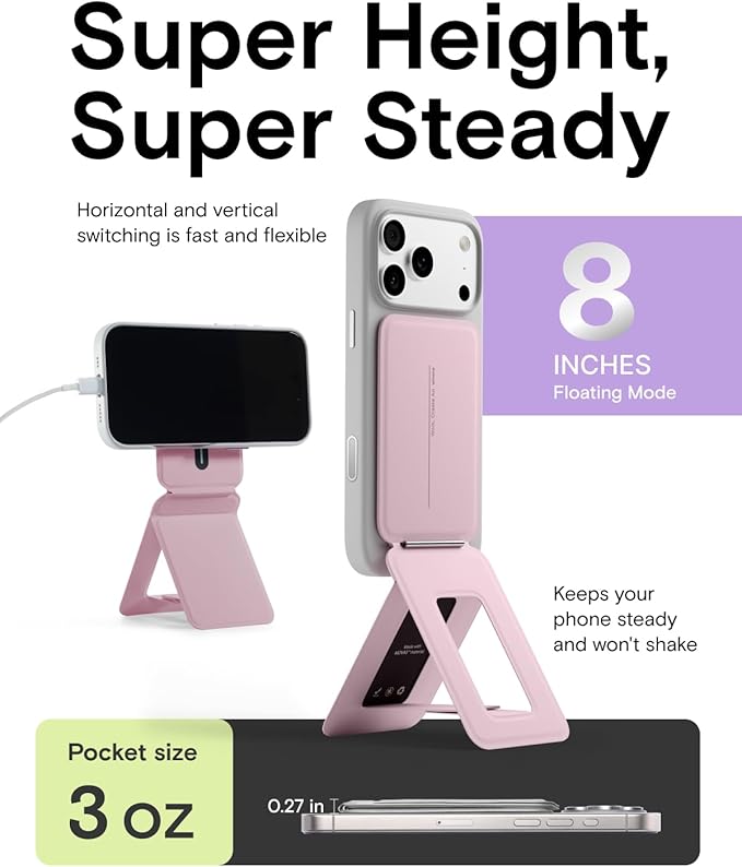 MOFT Phone Stand, Magnetic Phone Tripod Stand Stain-Resistant MOVAS Leather & Angle Adjustment & Strong Magnets Tripod for iPhone 17/16/15/14/13/12 (Included Metal Ring)-Blush