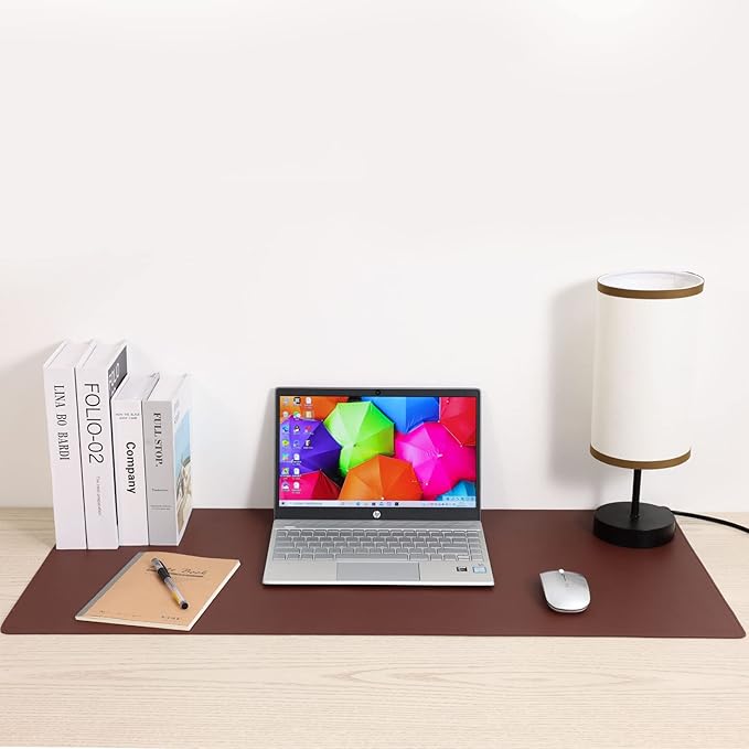 PU Leather Desk Pad Blotter 27x13 inches,Non-Slip Base Waterproof Surface Office Desk Mat,Large Computer Mouse Pad,Old Desktop Cover Decor,Brown