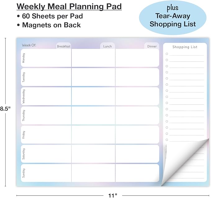 Global Printed Products 8.5" x 11" Horizontal Meal Planning Pad, 60-Sheets, Pastel