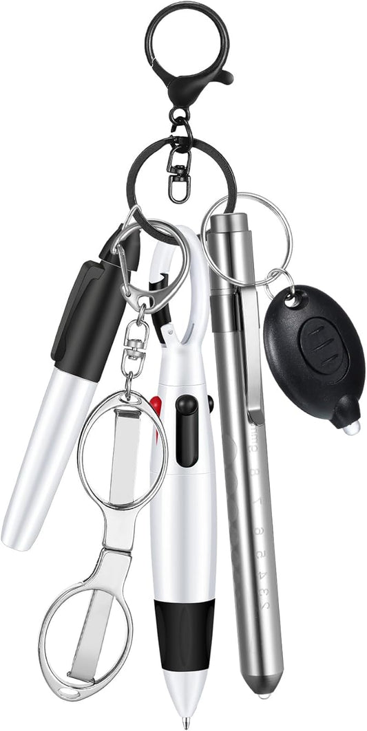 6 Pcs Nurse Pen Set Include Permanent Marker Pen Pen Lights for Nurses Retractable Ballpoint Pen Nursing Keychain Clip Foldable Scissors LED Flashlight Keychain for Nurse Accessories (Silver)
