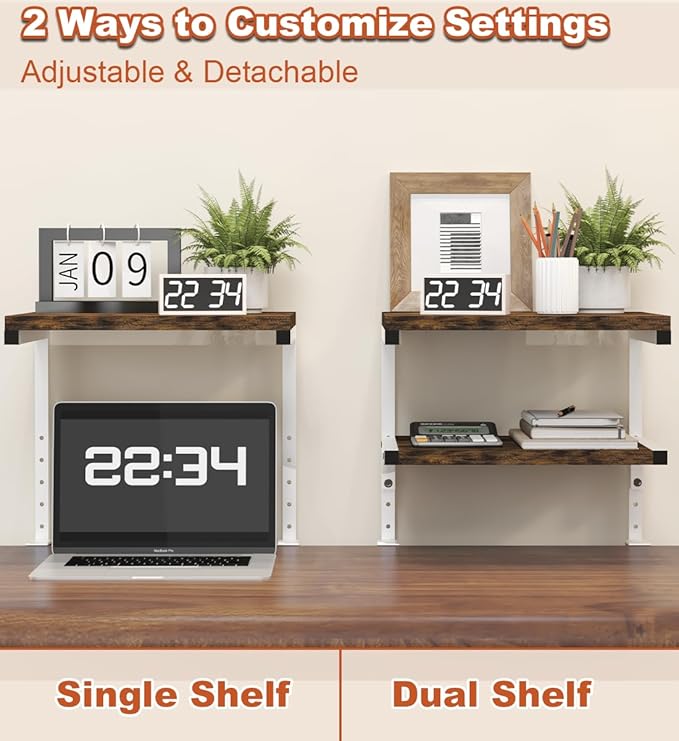 Clamp on Desk Organizer Shelf, Heavy-Duty Desk Extender Side Table with 2-Tier Adjustable Storage Shelves for Desktop Accessories, Gaming Devices, White