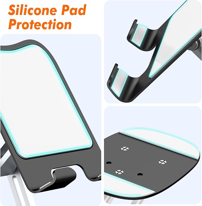 Cell Phone Stand, Fully Adjustable Foldable Desktop Phone Holder, 360 Degree Rotating Desktop Phone Stand for Recording Compatible with iPhone 16 15 14 13 12 Pro Xs Max Xr, White