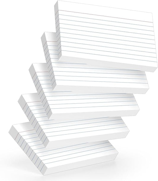 250 Count White Index Cards 3x5 Inch - 180gsm Heavyweight Flash Card (50 Sheets Each), Durable & Portable Note Taking for Students, Teachers, Study Flashcards for Office Home School Supplies
