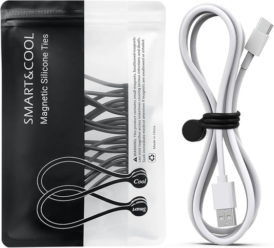 SMART&COOL Reusable Silicone Magnetic Cable Ties for Bundling and Organizing, Holding Stuff, Book Markers, Fridge Magnets, Assorted Color, 7.16'' (10-Pack, Black)