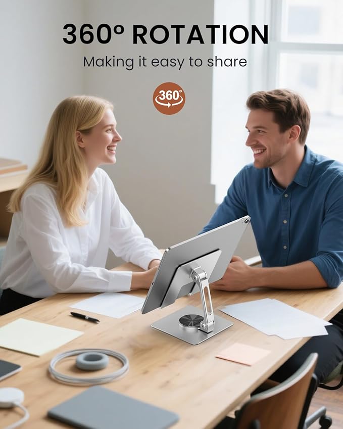 TIGRIS Tablet Stand 360° Rotating,Adjustable & Foldable, Super Sturdy Super Stable & Portable Tablet Holder for Office, Kitchen Compatible with iPad9.7,10.5,12.9, iPad Pro 11/12.9/13Air/Mini/Pro
