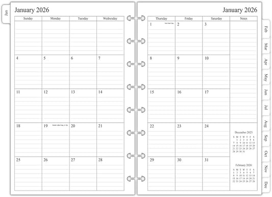 newestor 2026 Monthly Planner Refill for 8-Discbound Notebook, Two Pages Per Month, Jan 2026 to Dec 2026, Junior Size 5-1/2"x8-1/2"