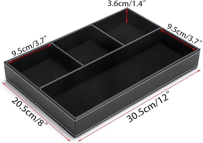 BTSKY 4 slots Desk Drawer Organizer, PU Leather Drawer Storage Organizer Divider for Office Desk Supplies Value Collection and Accessories Multi-Purpose Storage Desktop Organizer Tray(Black)