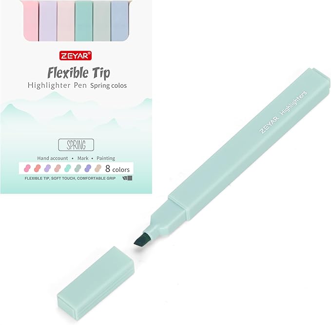 ZEYAR Aesthetic Cute Highlighter Pens, Cream colors, Chisel Tip, Water Based, Quick Dry, No Bleed for bible, four seasons color series (8 Spring Colors)