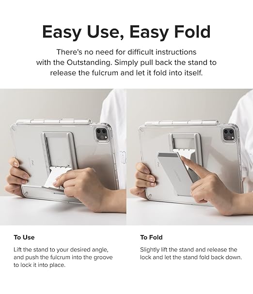 Ringke Outstanding Universal Tablet Stand Spring-Action Adjustable Slim Thin Kickstand Multi Angle Adhesive Holder for iPad, Android Tablets, E-Reader, and More - Clear Mist