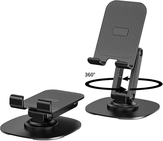 360° Degree Rotating Mobile Phone Holder,Fully Adjustable Foldable Desktop Phone Holder Stand Base,Foldable Desktop Cell Phone Stands for iPhone17 16 15 Pro Xr Xs Max X Plus iPad Samsung(K69-Black)