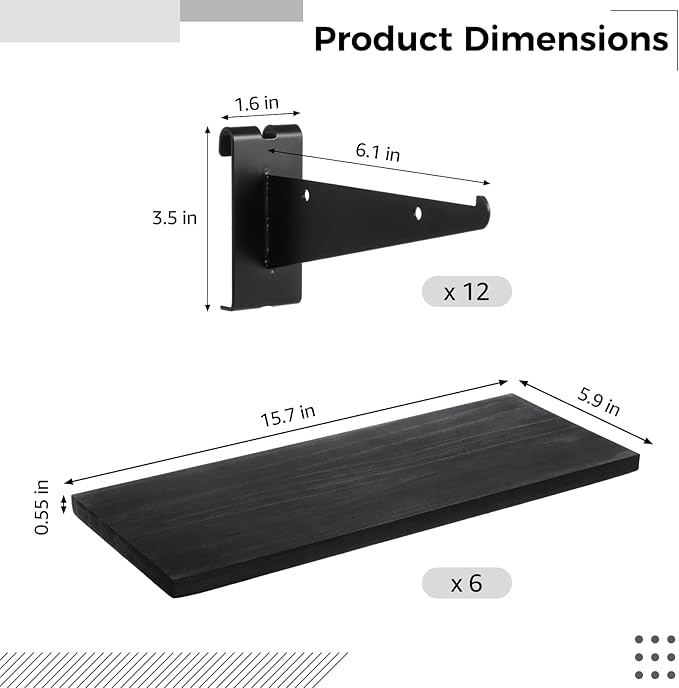 OMISTAR 6 PCS Gridwall Shelves with Metal Brackets, 15.7 x 6 Inches Wooden Grid Wall Board with Metal Brackets, Grid Wall Organizer, Heavy Duty Gridwall Accessories for Living Room Garage Tool Room