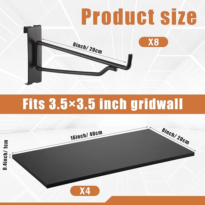 4 Pack Grid Wall Shelf with Metal Brackets 16"x 8" Wooden Grid Wall Shelves Organizer Heavy Duty Accessories for Garage, Craft Rooms, Retail Stores, Office, Workbench and Retail
