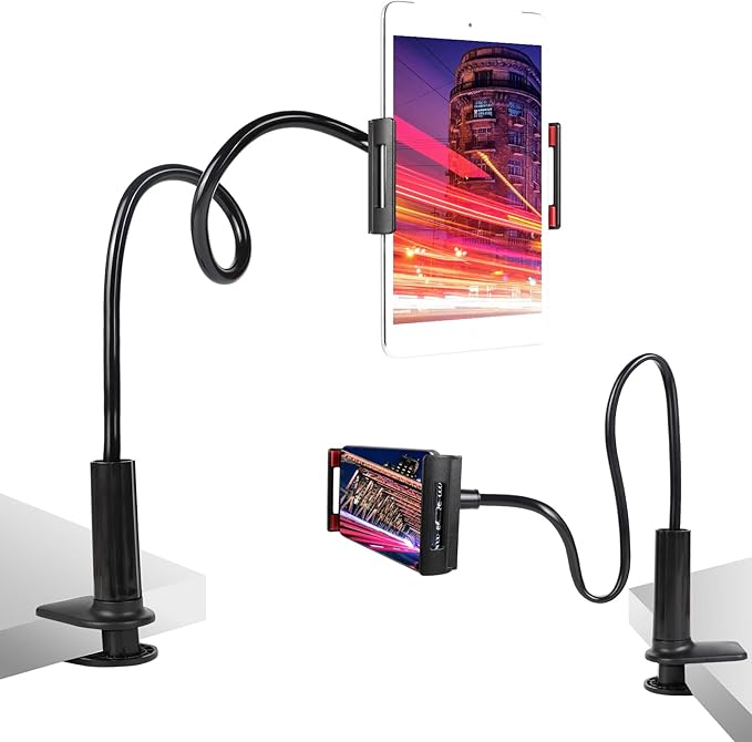 Selfdee Tablet Stand Holder for Bed, Gooseneck Adjustable Flexible Long Arm Tablets Mount Clamp Cell Phone Holder,Lazy Tablets Phone Stand,Compatible with 4-10 Inches Device