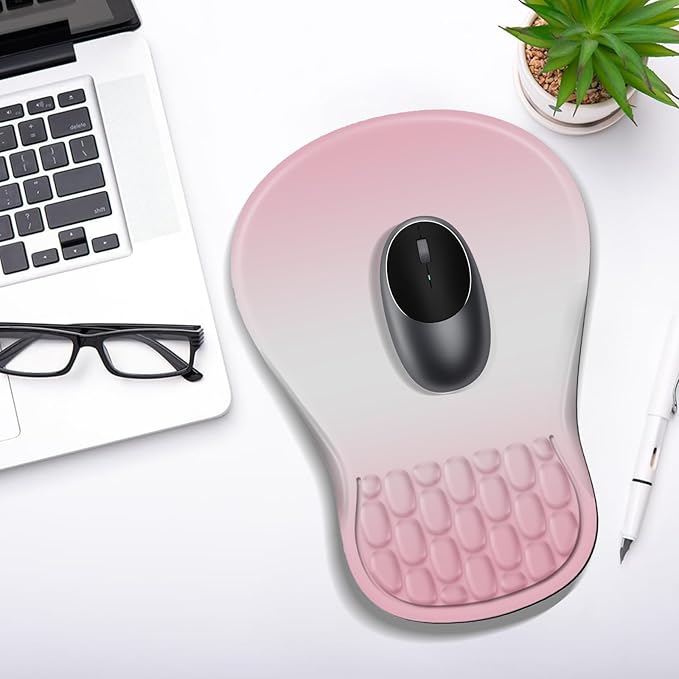YIWEI Ergonomic Mouse Pad with Wrist Rest - Comfortable Office Mousepad with Memory Foam Wrist Support for Carpal Tunnel Relief, Mouse Pads with Non-Slip Base for Gaming and Home (Gradient Pink)