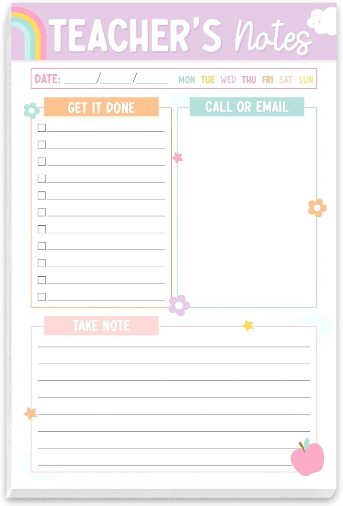 Teacher Gifts, Gifts for New Teachers, Pastel Teacher Notepad, To-Do List Notepad, Stationery Must-Have Supplies for Preschool, Elementary, Middle, and High School Teachers