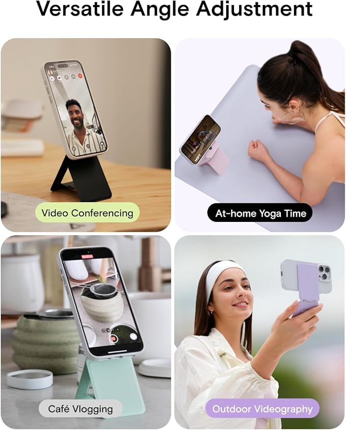 MOFT Phone Stand, Magnetic Phone Tripod Stand Stain-Resistant MOVAS Leather & Angle Adjustment & Strong Magnets Tripod for iPhone 17/16/15/14/13/12 (Included Metal Ring)-Blush