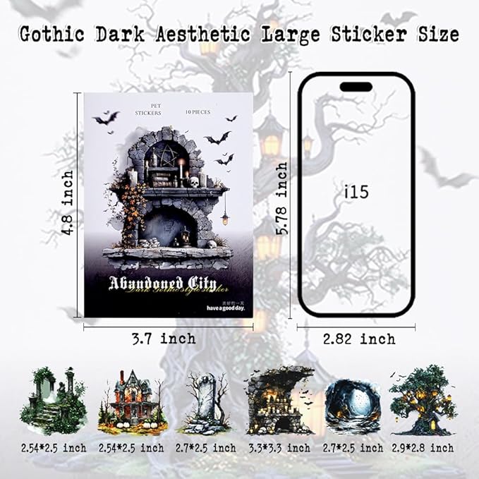 Vintage Scrapbook Goth Stickers for Scrapbooking, 60Pcs Large Transparent PET Halloween Stickers for Adults Journaling, Junk Journals Supplies, Collage, Scrap Book, Art Crafts