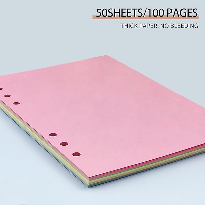 Blank Refill Paper, A5 Planner Inserts,Colorful Unruled Pages for Size 6-Ring Binder, 5-color 120 GSM Thick Loose Leaf Paper,50 Sheets/100 Pages (50, A5-BLANK)
