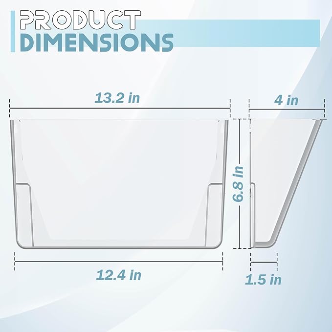 Clear Acrylic Single Pocket, Plastic Hanging Wall Mount File Holder for Office Home (White, 2 Pack)